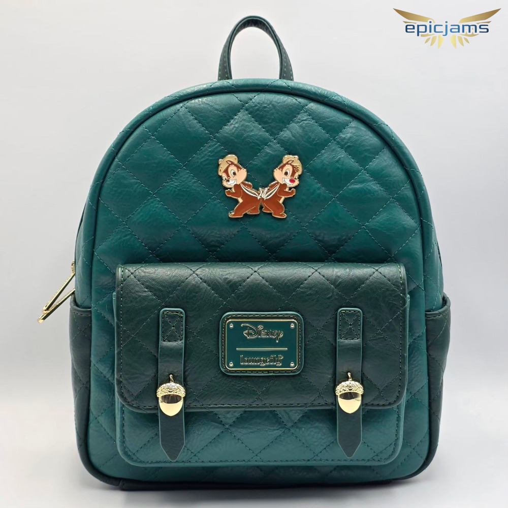 Loungefly Disney Chip and Dale Quilted Green Mini Backpack Bag New